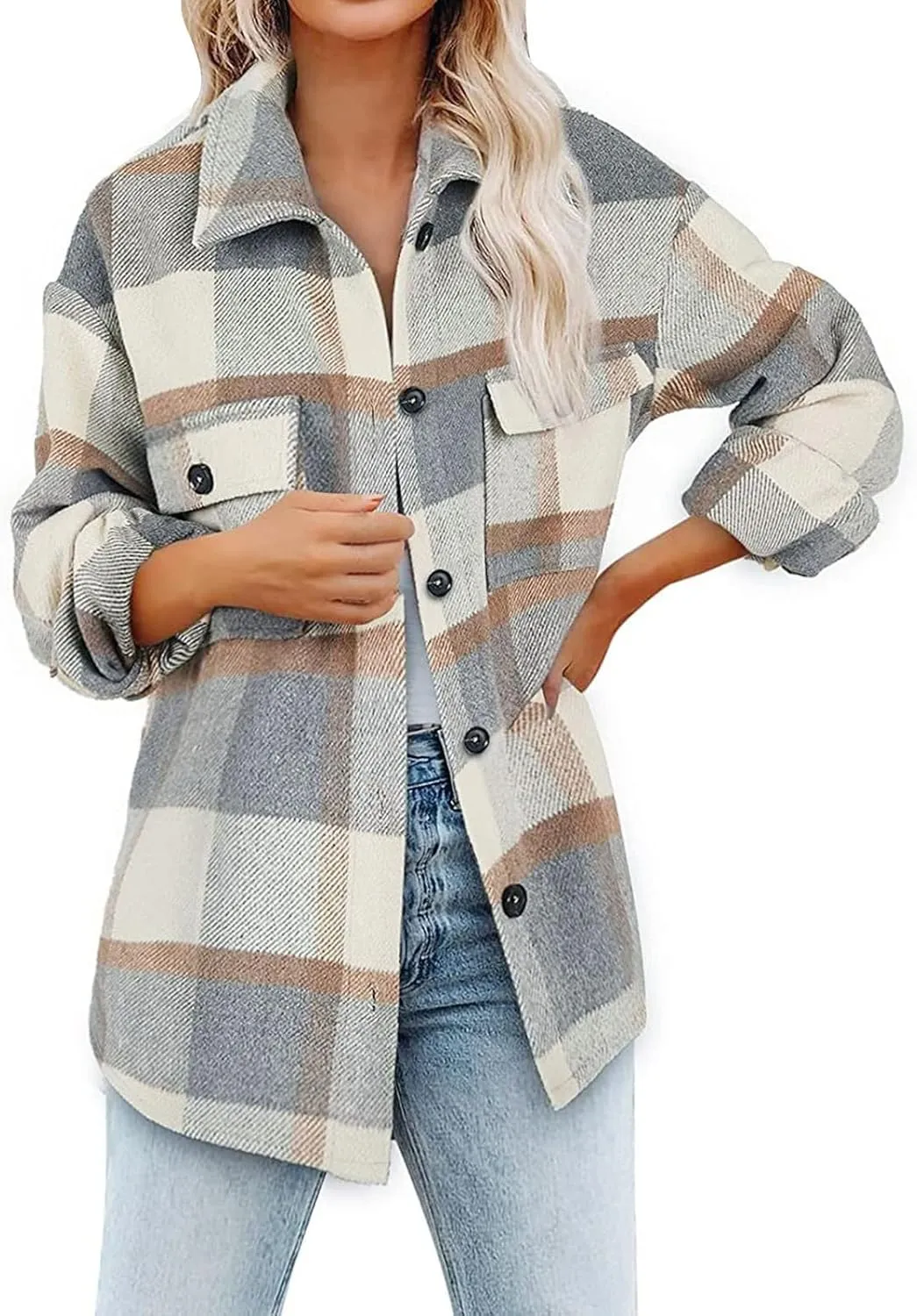 Womenfice Plaid Printed Sweaters Shirt Long Sleeve Cardigan Tops Trendy Long Outwear Tee Flannel Plaid Shirts