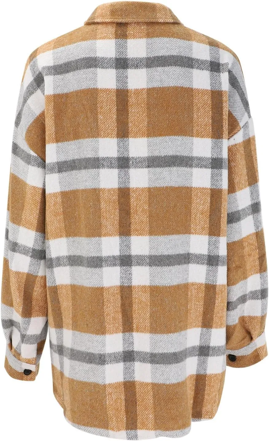 Womenfice Plaid Printed Sweaters Shirt Long Sleeve Cardigan Tops Trendy Long Outwear Tee Flannel Plaid Shirts