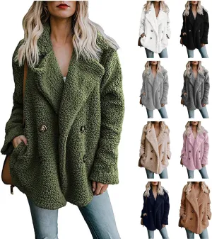 Womens 2023 Fuzzy Fleece Coats Winter Teddy Bear Sherpa Jacket Warm Open Front Cardigan Faux Fur Outwear with Pockets