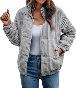 Womens 2024 Fashion Thick Solid Zipper Quilted Overcoat Long Sleeve Casual Breadwear Comfy Warm Jacket Coat Daily Suits