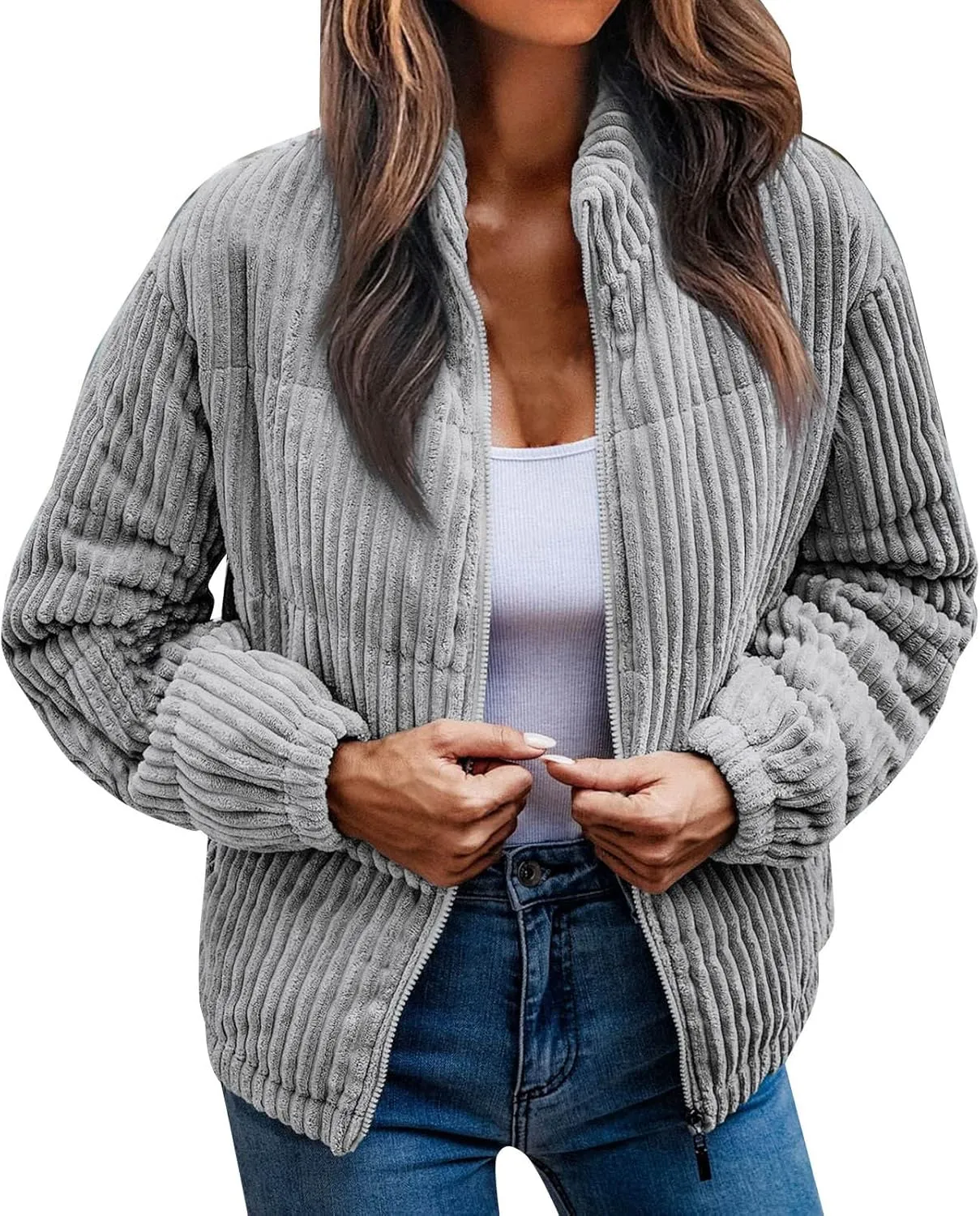 Womens 2024 Fashion Thick Solid Zipper Quilted Overcoat Long Sleeve Casual Breadwear Comfy Warm Jacket Coat Daily Suits