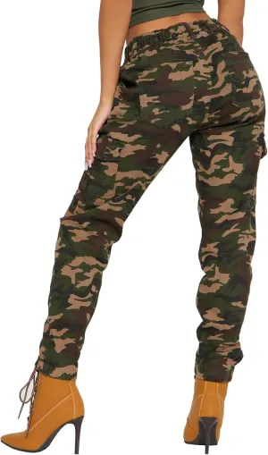 Women's Camo Cargo Jogger Pants – Slim Fit Army High Waisted Fatigue Elastic Waistband Camouflage Y2K Sweatpants