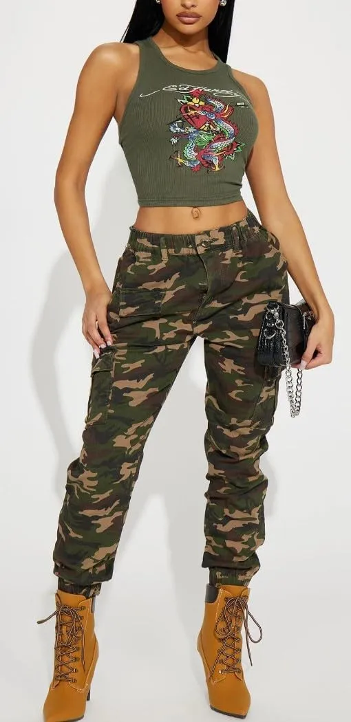 Women's Camo Cargo Jogger Pants – Slim Fit Army High Waisted Fatigue Elastic Waistband Camouflage Y2K Sweatpants