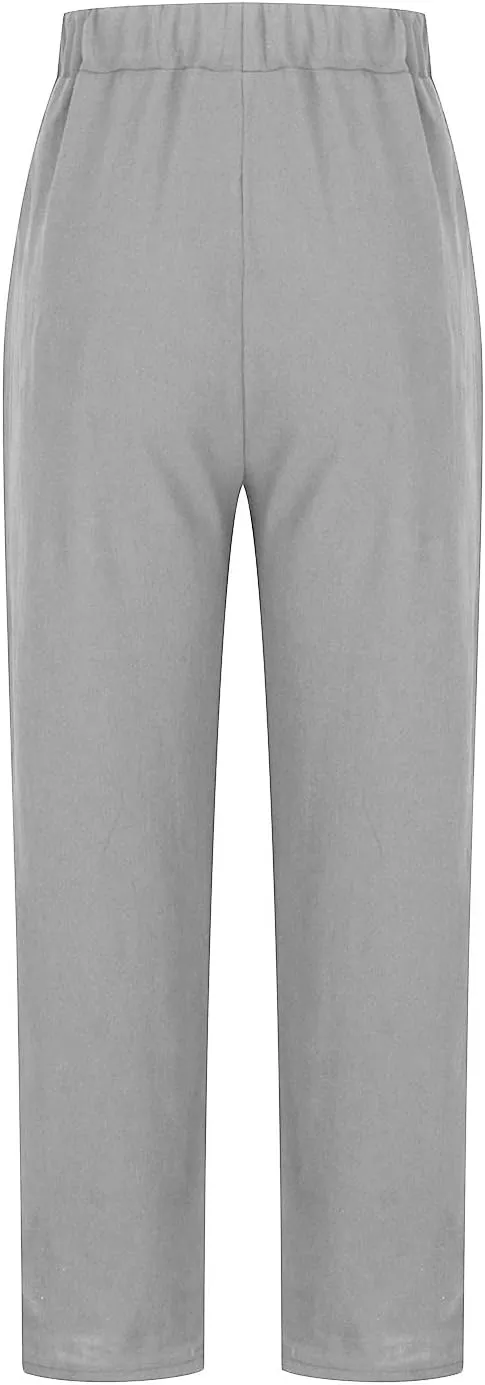 Womens Casual Loose Elastic Waist Trouser Cotton Lined Straight Leg Lounge Pants Fashion Plus Size Vacation Clothes