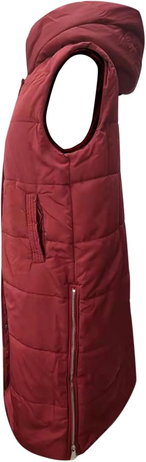 Womens Casual Solid Versatile Puffer Jacket Oversized Full Zip Sleeveless Hooded Down Coat 2024 Winter Warm Long Coats