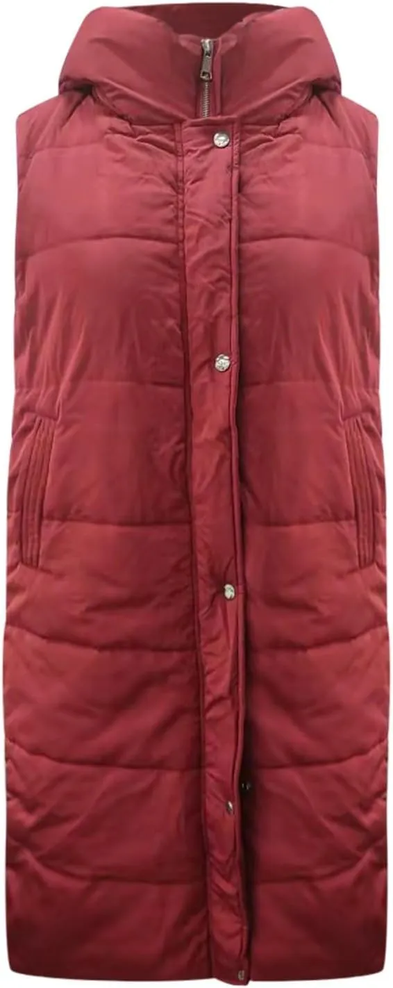 Womens Casual Solid Versatile Puffer Jacket Oversized Full Zip Sleeveless Hooded Down Coat 2024 Winter Warm Long Coats