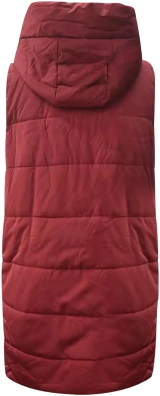 Womens Casual Solid Versatile Puffer Jacket Oversized Full Zip Sleeveless Hooded Down Coat 2024 Winter Warm Long Coats