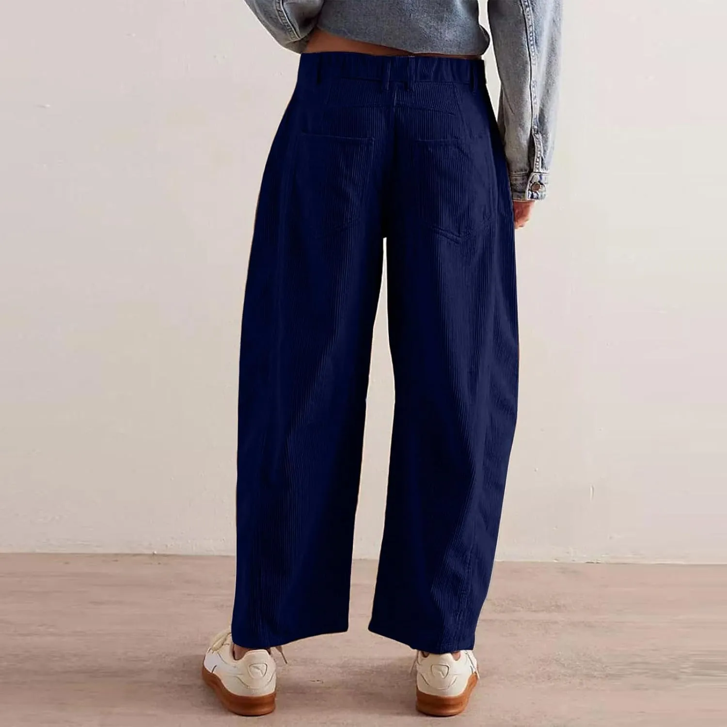 Women's Corduroy Flare Pants Elastic Waist Bell Bottom Trousers 2024 Women Fashion Trendy Loose Fall Flare Trouser
