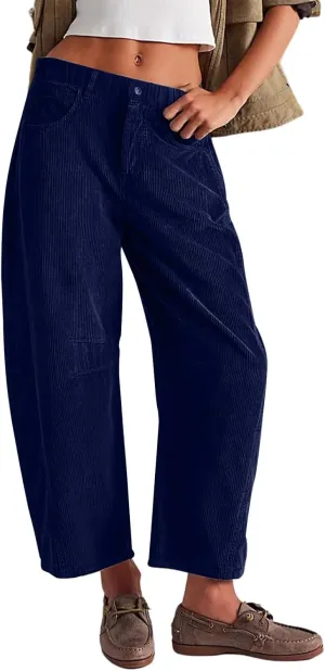 Women's Corduroy Flare Pants Elastic Waist Bell Bottom Trousers 2024 Women Fashion Trendy Loose Fall Flare Trouser