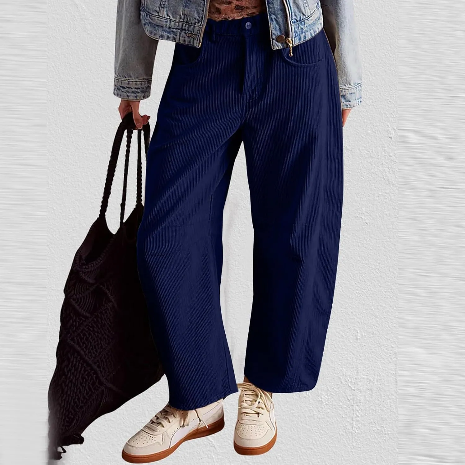 Women's Corduroy Flare Pants Elastic Waist Bell Bottom Trousers 2024 Women Fashion Trendy Loose Fall Flare Trouser