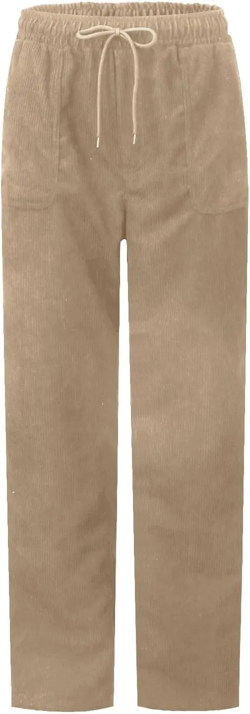 Womens Corduroy Pants Soft Comfy High Waisted Drawstring Joggers Casual Straight Leg Hiking Pants Trousers with Pocket