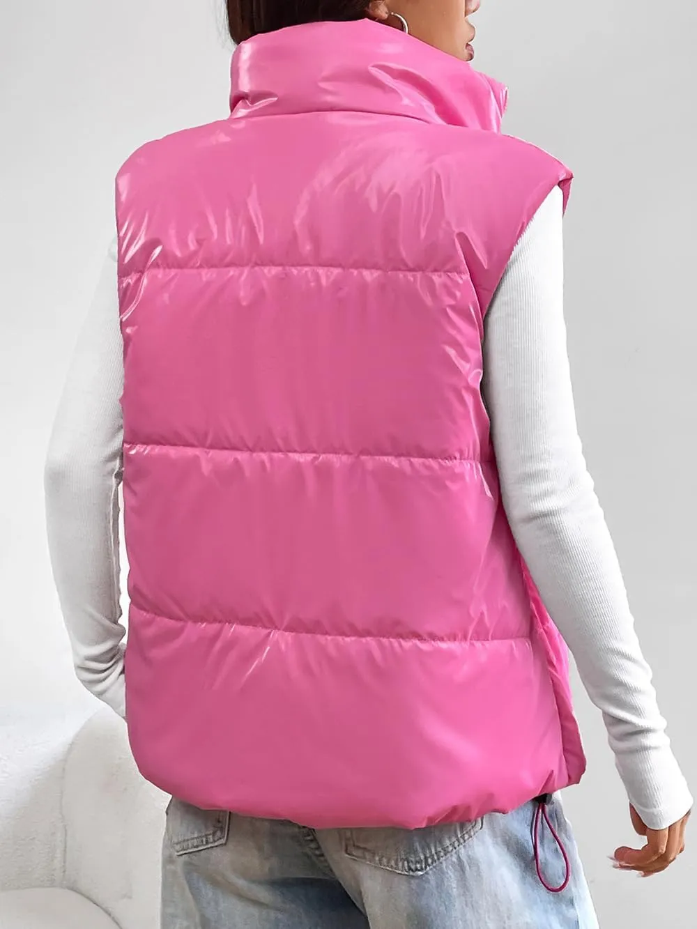 Womens Crop Puffer Vest Lightweight High Stand Collar Sleeveless Zip Up Padded Gilet Winter Warm Quilted Coat Outwear