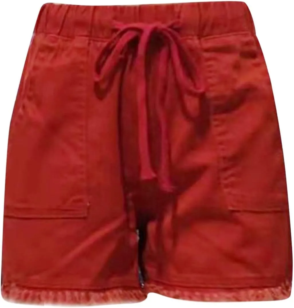 Women's Denim Shorts Elastic High Waisted Raw Hem Jean Shorts 2023 Summer Loose Fit Casual Stretch Hot Short with Pockets