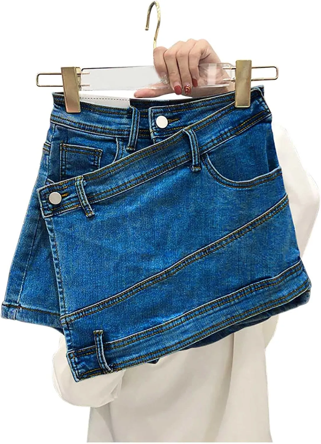 Women's Denim Shorts Skirt High Waist Irregular Culottes Ladies Denim Shorts Stretch Short Jeans Cropped Trousers