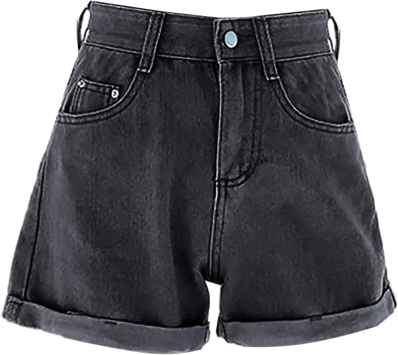 Womens Denim Shorts Stretchy High Waisted Summer Beach Jean Shorts Trendy Folded Hem Casual Loose Fit Short Jeans