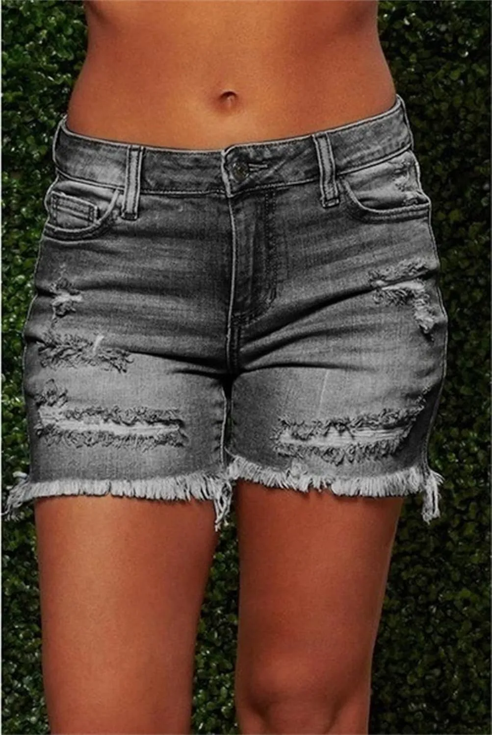 Women's Denim Shorts Women's Distressed Skinny Denim Shorts High Waisted Ripped Hem Frayed Short Jeans