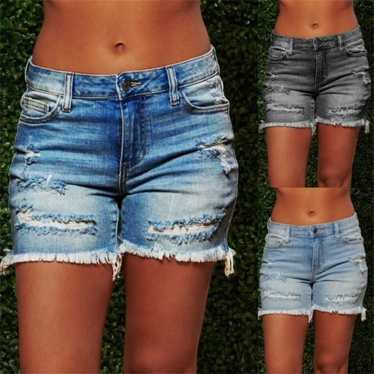 Women's Denim Shorts Women's Distressed Skinny Denim Shorts High Waisted Ripped Hem Frayed Short Jeans