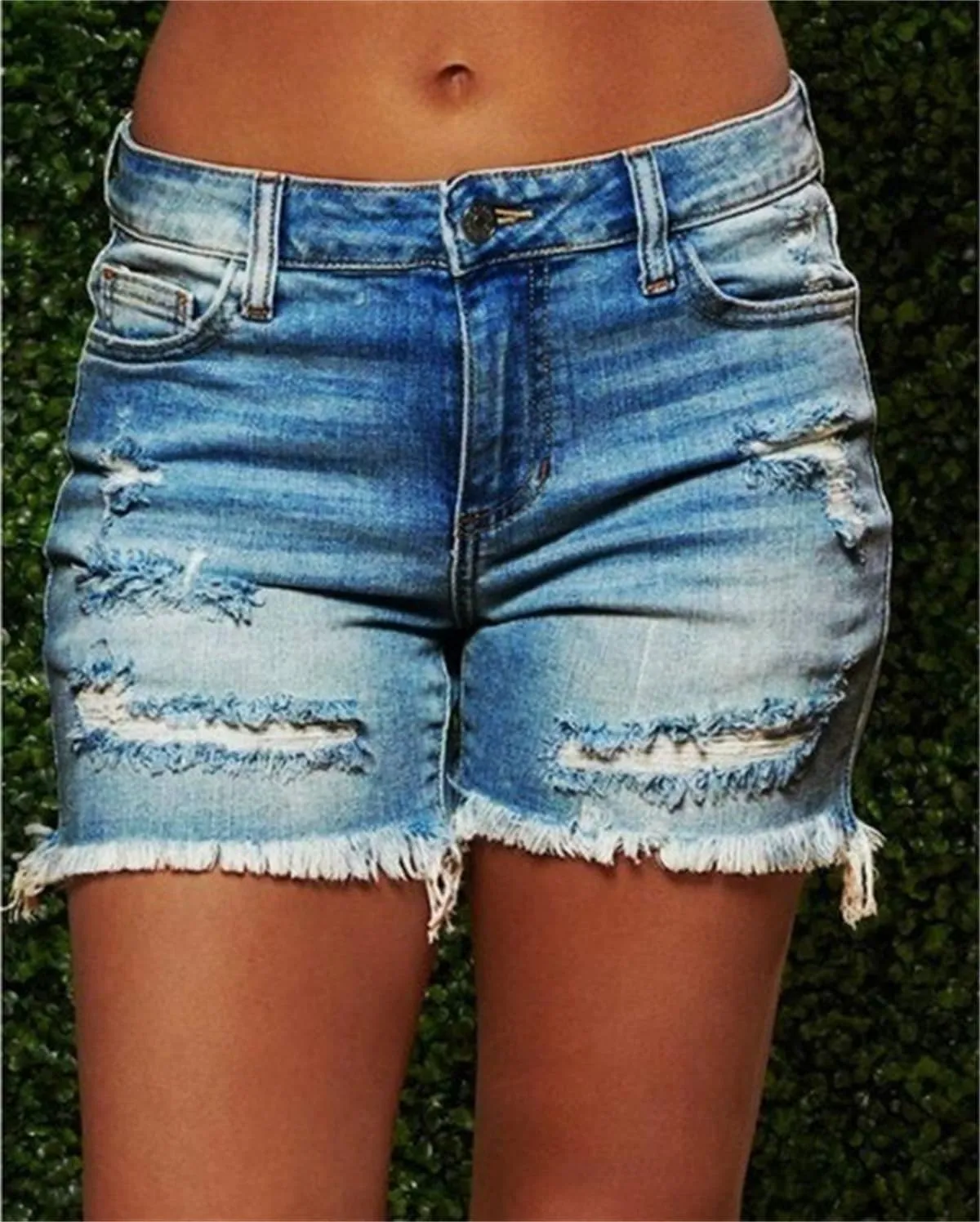 Women's Denim Shorts Women's Distressed Skinny Denim Shorts High Waisted Ripped Hem Frayed Short Jeans