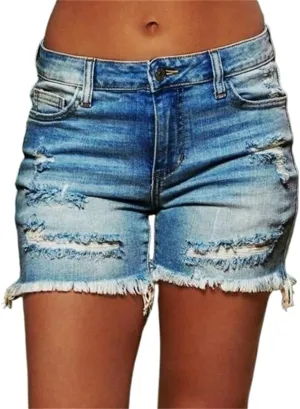 Women's Denim Shorts Women's Distressed Skinny Denim Shorts High Waisted Ripped Hem Frayed Short Jeans
