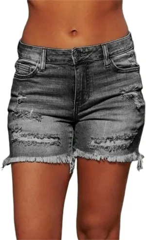 Women's Denim Shorts Women's Distressed Skinny Denim Shorts High Waisted Ripped Hem Frayed Short Jeans