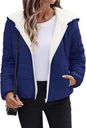 Womens Fleece Sherpa Lined Jackets Casual Full Zip Up Hoodie Loose Fit Sweatshirt Jacket Coat