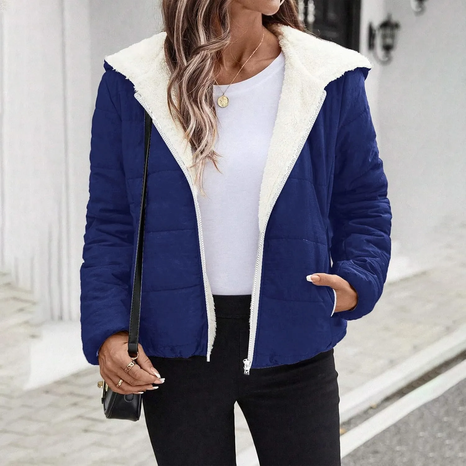 Womens Fleece Sherpa Lined Jackets Casual Full Zip Up Hoodie Loose Fit Sweatshirt Jacket Coat