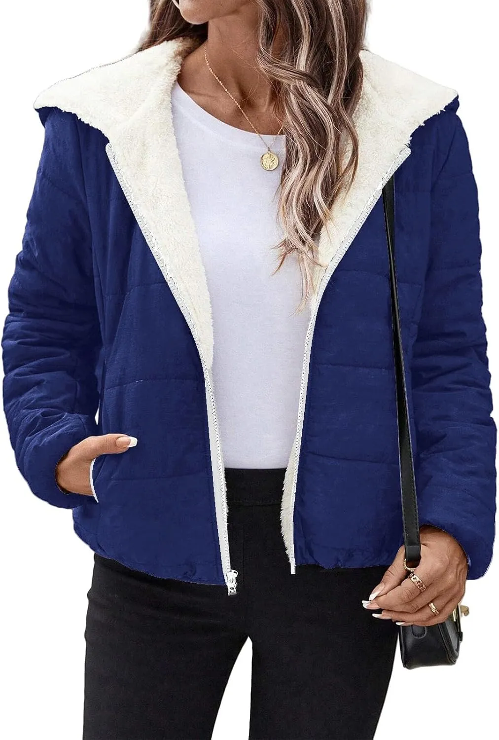 Womens Fleece Sherpa Lined Jackets Casual Full Zip Up Hoodie Loose Fit Sweatshirt Jacket Coat