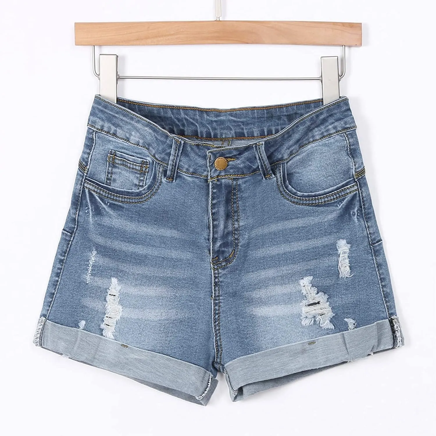 Women's High Waist Denim Shorts Raw Hem Jean Shorts Casual Summer Straight Wide Leg Pants for Women with Pockets