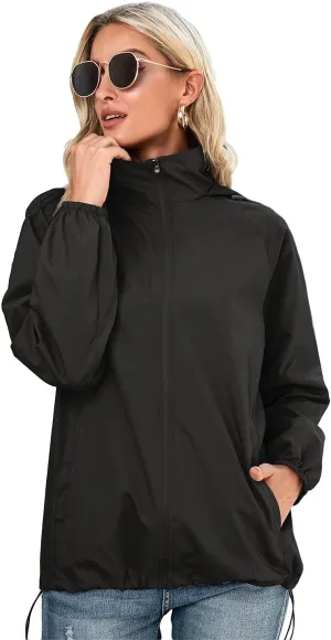 Women's Lightweight Waterproof Raincoat Mountaineering Packable Rain Jacket Hooded Outdoor Cycling Sports Windbreaker