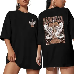 Women's Oversized Country Music T Shirts Nashville Rock Band Concert Shirt Vintage Graphic Tees Summer Casual Tops