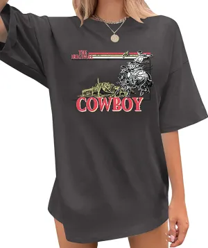 Women's Oversized Shirts Western Cowboy Shirts Vintage Graphic Tops Nashville Music Tees Retro Steer Skull Shirt