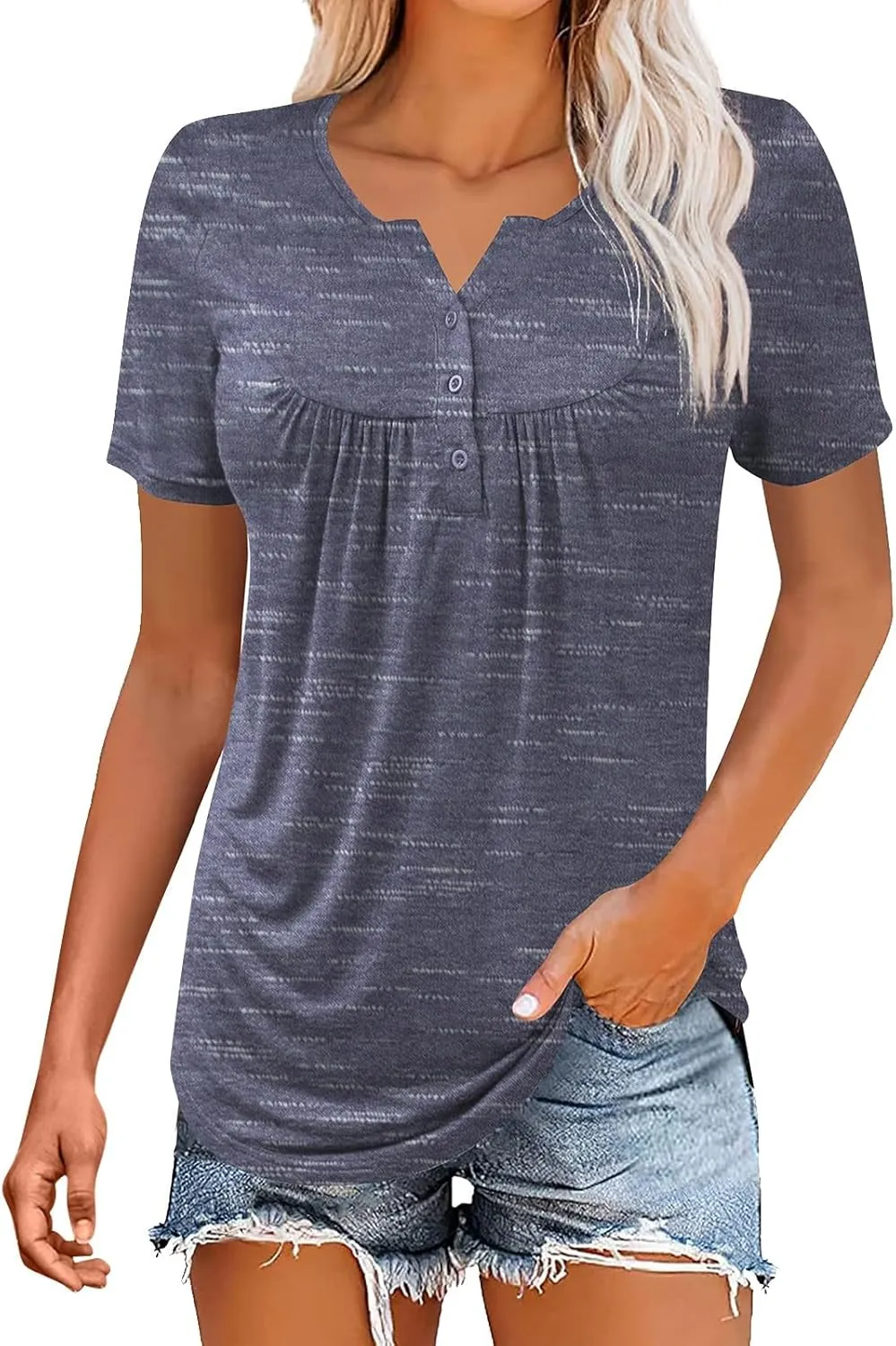 Womens Plus Size Tunic Tops Short Sleeve Casual Floral Henley Shirts