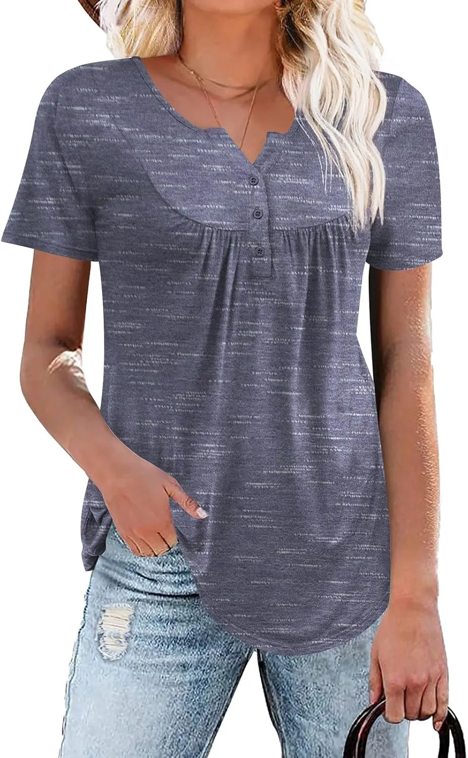 Womens Plus Size Tunic Tops Short Sleeve Casual Floral Henley Shirts