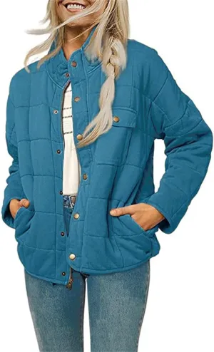 Women's Puffer Jacket Oversized Diamond Quilted Jackets Lightweight Lapel Button Down Padded Coat Warm Outwear Pockets
