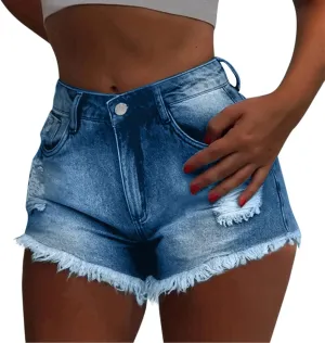 Women's Ripped Hem Jean Shorts High Waisted Distressed Denim Shorts Juniors Vintage Casual Summer Denim Shorts