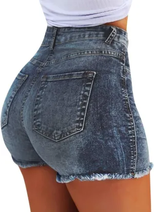 Women's Ripped Hem Jean Shorts High Waisted Distressed Denim Shorts Plus Size Beach Casual Summer Denim Shorts