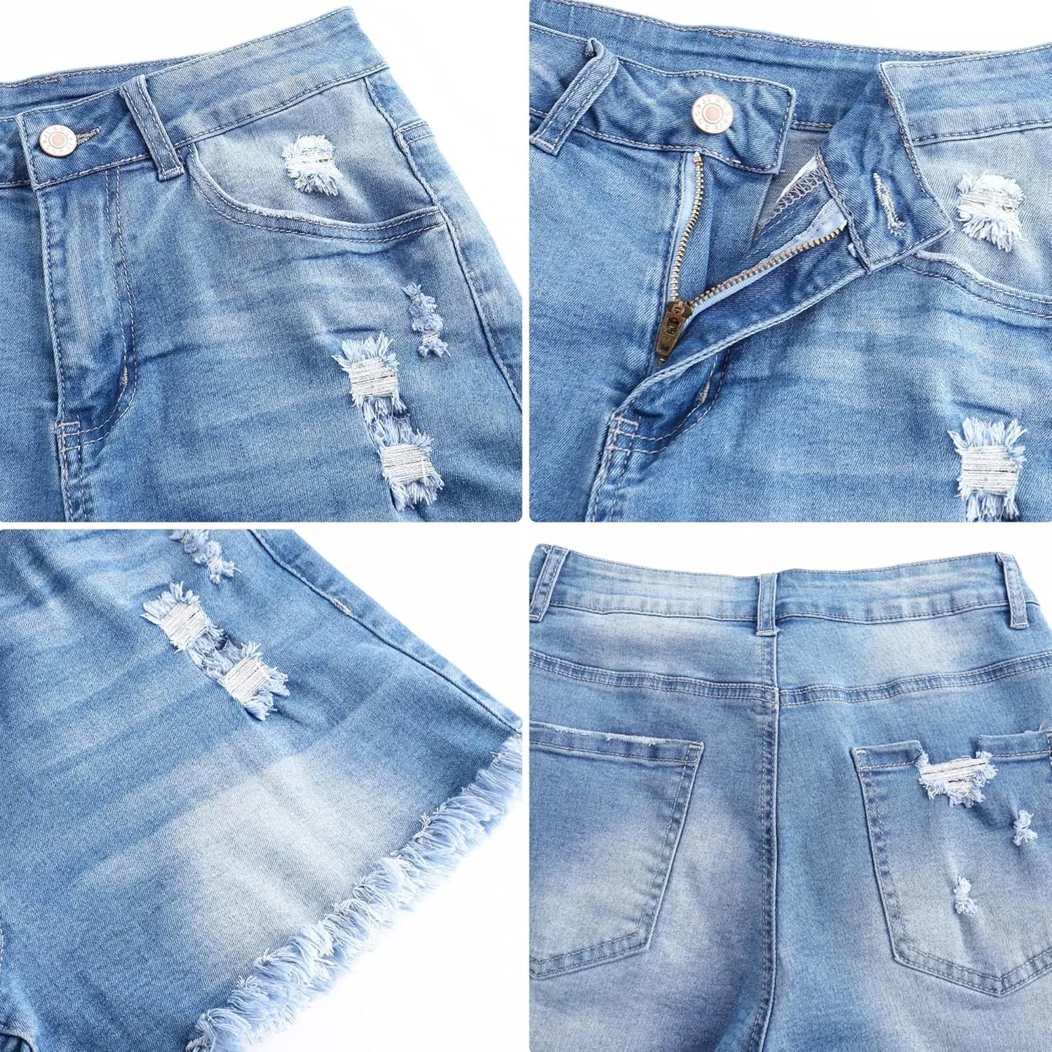 Women's Stretchy High Waisted Jean Shorts Ripped Denim Shorts