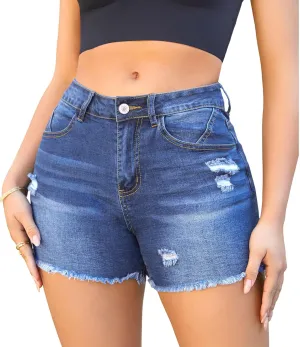 Women's Stretchy High Waisted Jean Shorts Ripped Denim Shorts