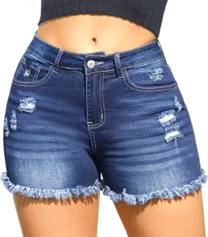 Women's Stretchy High Waisted Jean Shorts Ripped Denim Shorts