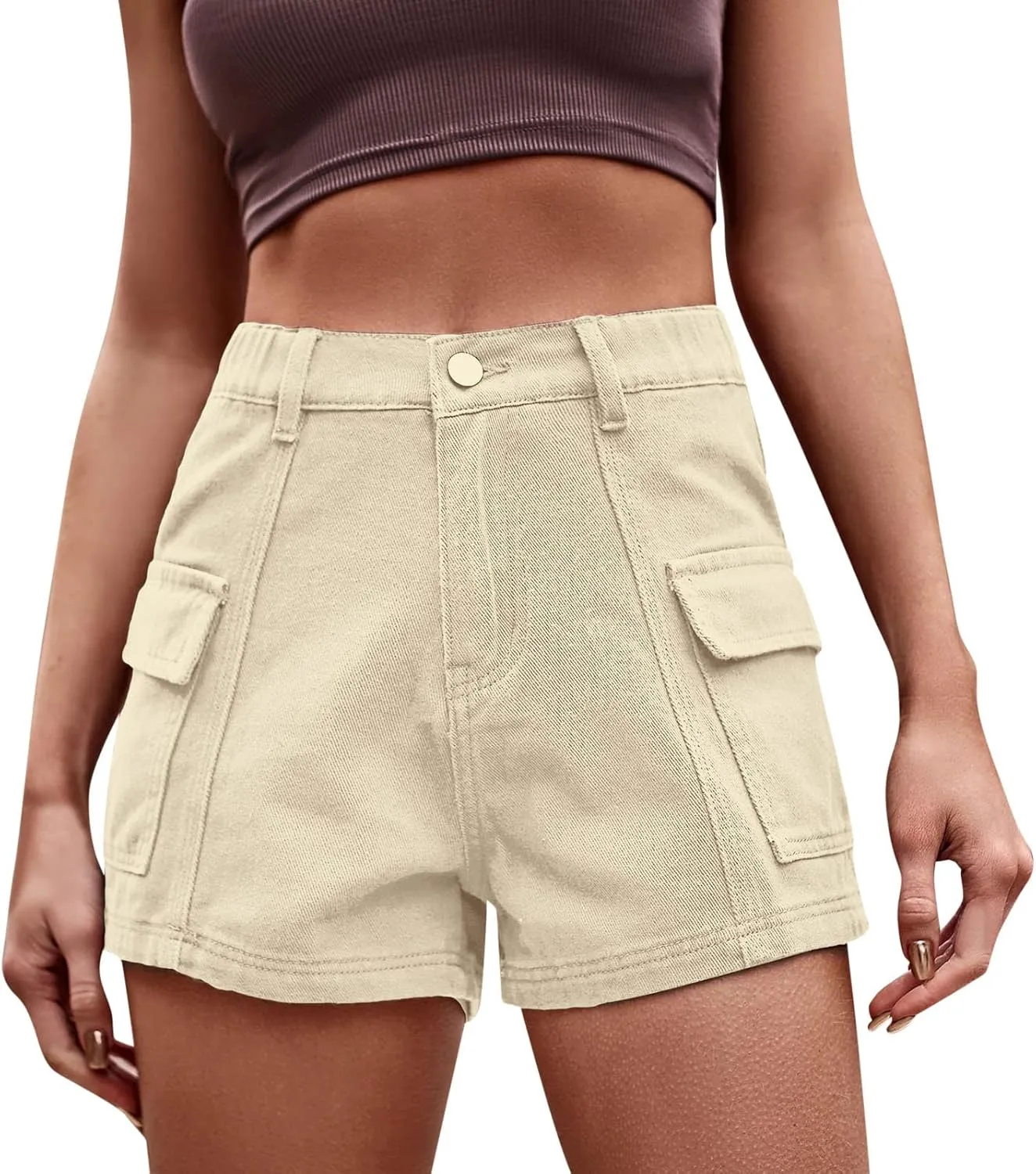 Women's Summer High Waisted Denim Shorts Folded Hem Casual Short Jeans with Pockets