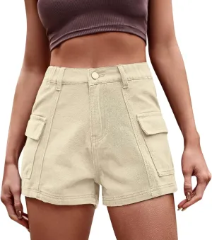 Women's Summer High Waisted Denim Shorts Folded Hem Casual Short Jeans with Pockets