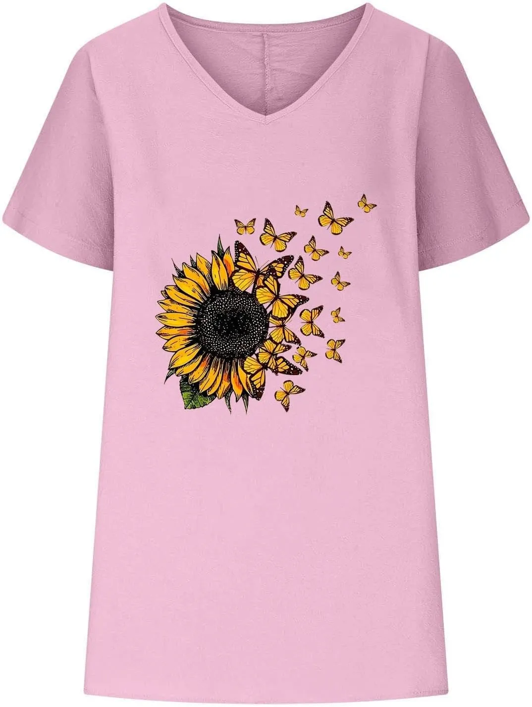 Women's Sunflower Gauze Tops 2024 Cotton Linen Summer Blouse Shirt Short Sleeve Tunic Tshirt Trendy Causal Clothing