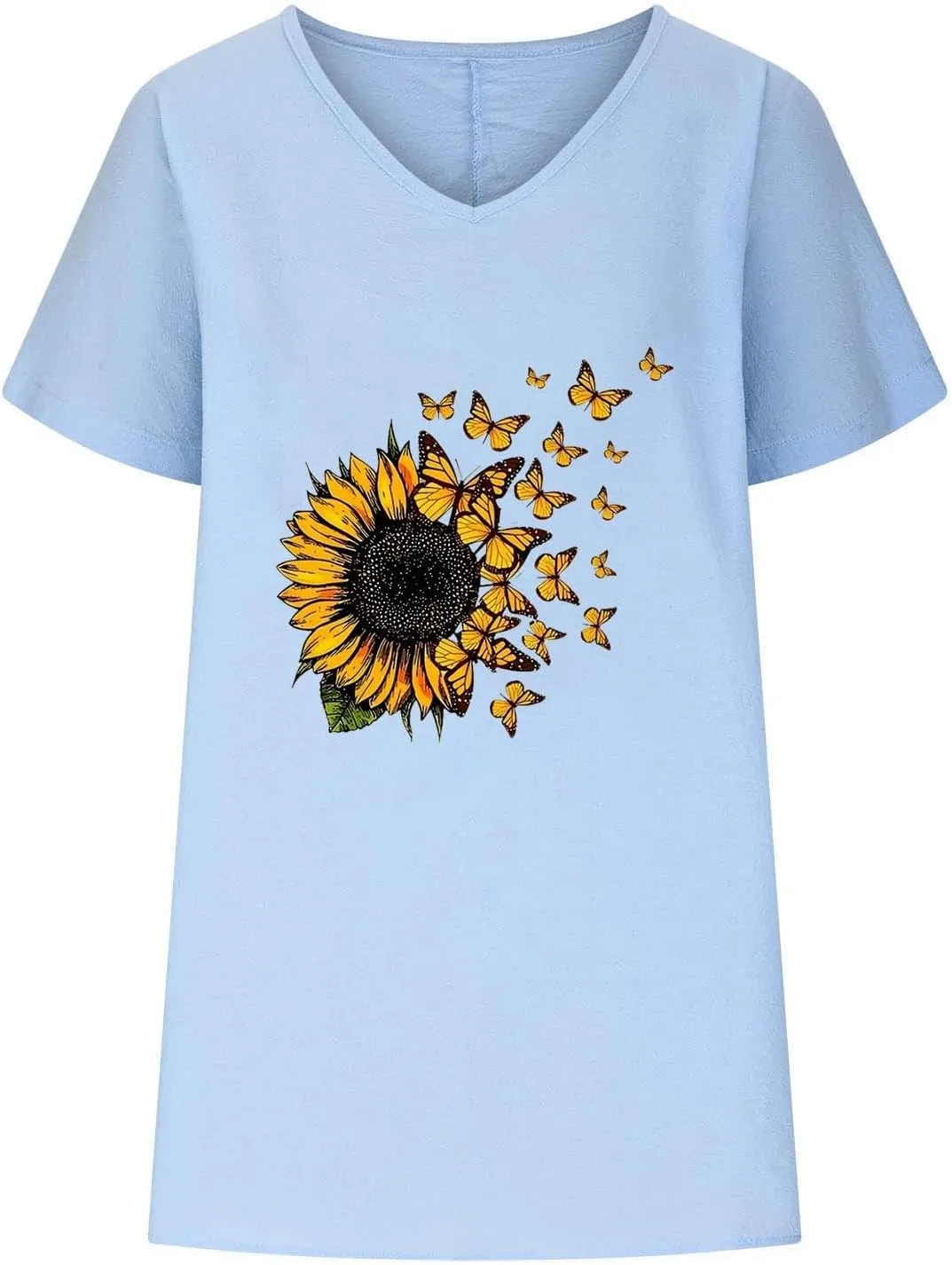 Women's Sunflower Gauze Tops 2024 Cotton Linen Summer Blouse Shirt Short Sleeve Tunic Tshirt Trendy Causal Clothing