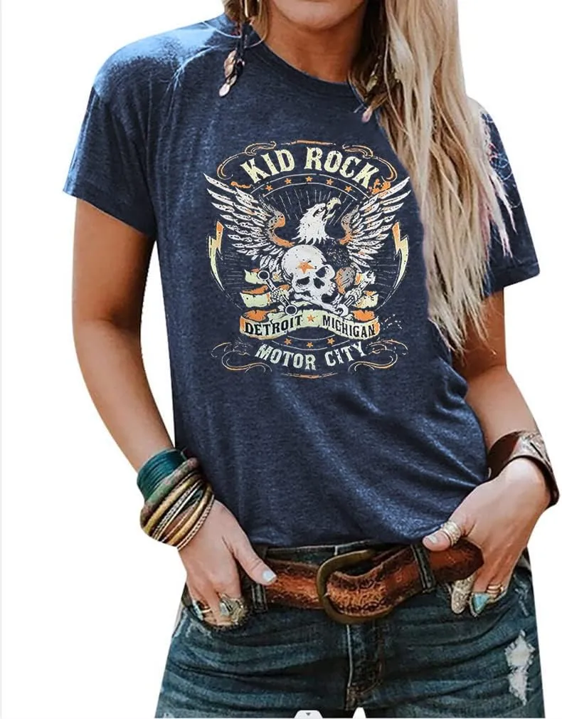 Womens T Shirts Country Music Shirt Rock Nasaville Concert Band Retro Tee Summer Short Sleeve Graphic Tops