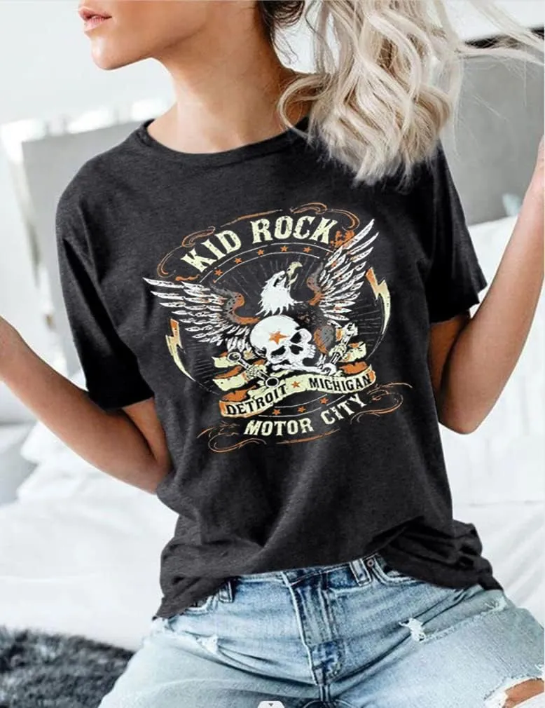 Womens T Shirts Country Music Shirt Rock Nasaville Concert Band Retro Tee Summer Short Sleeve Graphic Tops