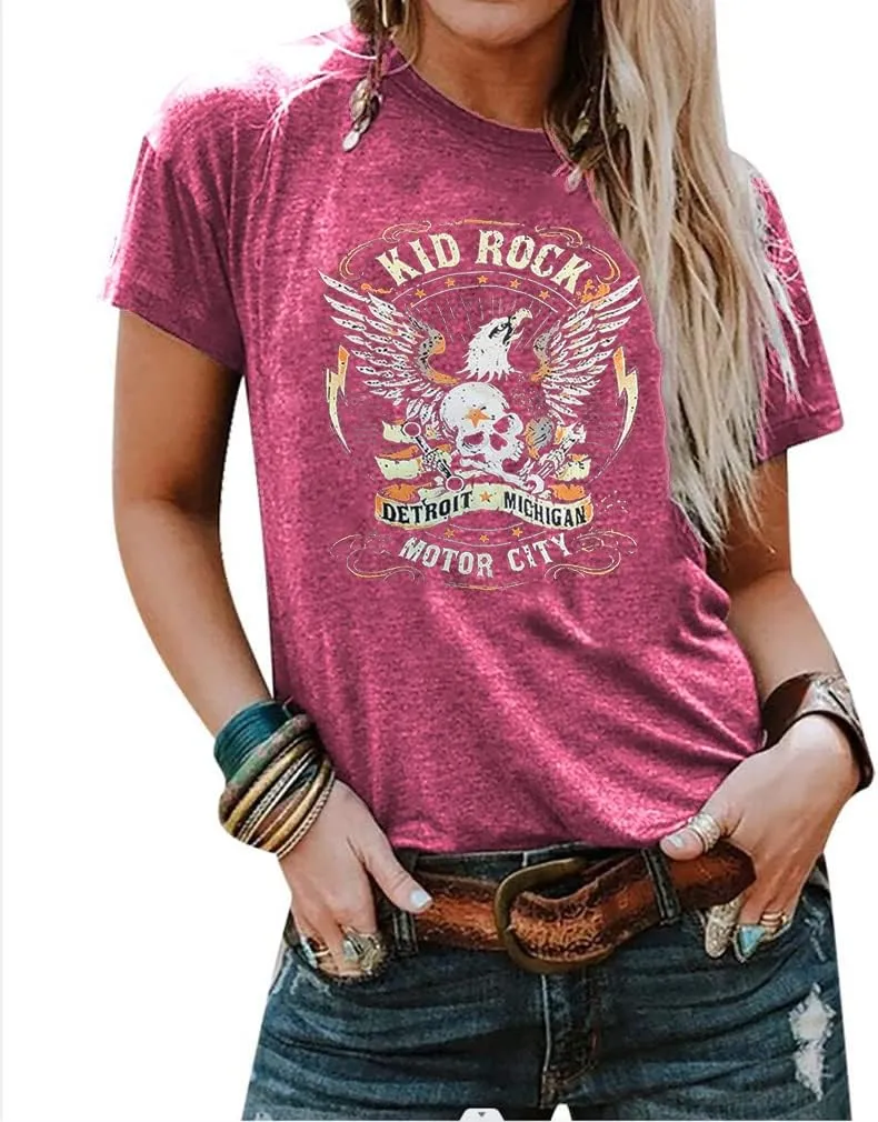 Womens T Shirts Country Music Shirt Rock Nasaville Concert Band Retro Tee Summer Short Sleeve Graphic Tops