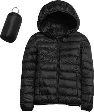 Women's Ultra Light Weight Packable Down Jacket with Hoodie Puffer Jacket Hooded Light Packable Coat