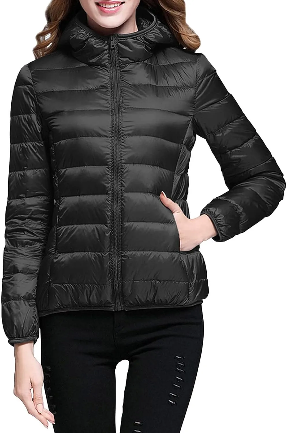 Women's Ultra Light Weight Packable Down Jacket with Hoodie Puffer Jacket Hooded Light Packable Coat