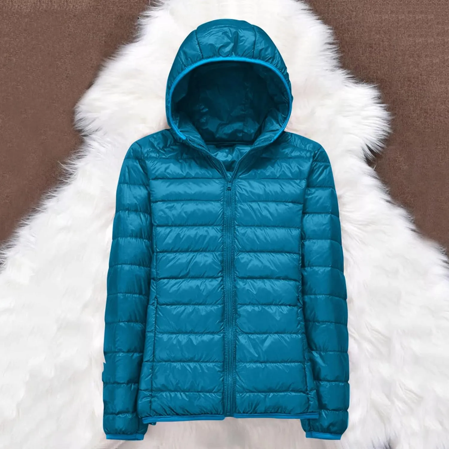 Womens Warm Hooded Down Jacket Lightweight Packable Windproof Puffer Coats Fashion Slim Cropped Long Sleeve Outwear
