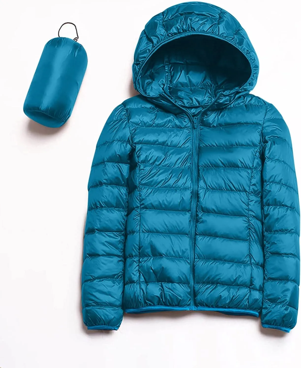 Womens Warm Hooded Down Jacket Lightweight Packable Windproof Puffer Coats Fashion Slim Cropped Long Sleeve Outwear